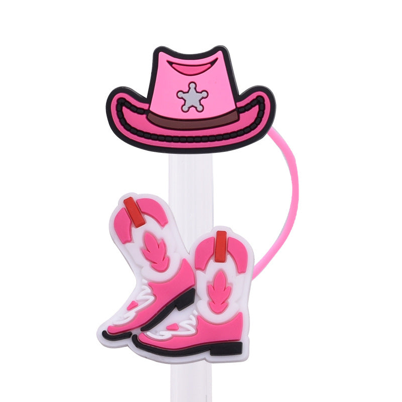 Wholesale Random 100pcs Cowboy Girl Series PVC Soft Straw Tube Cap