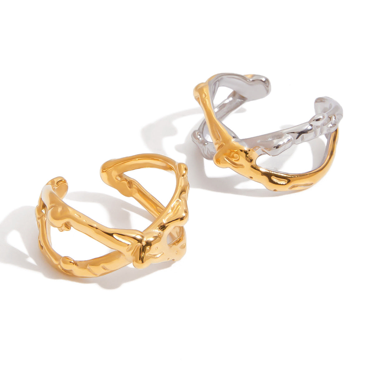 Wholesale cross hollow hammer pattern adjustable opening stainless steel  ring