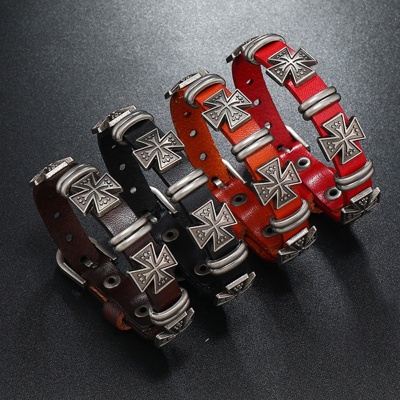 Wholesale Punk Cross Leather Bracelet Fashion Jewelry Accessory Gift