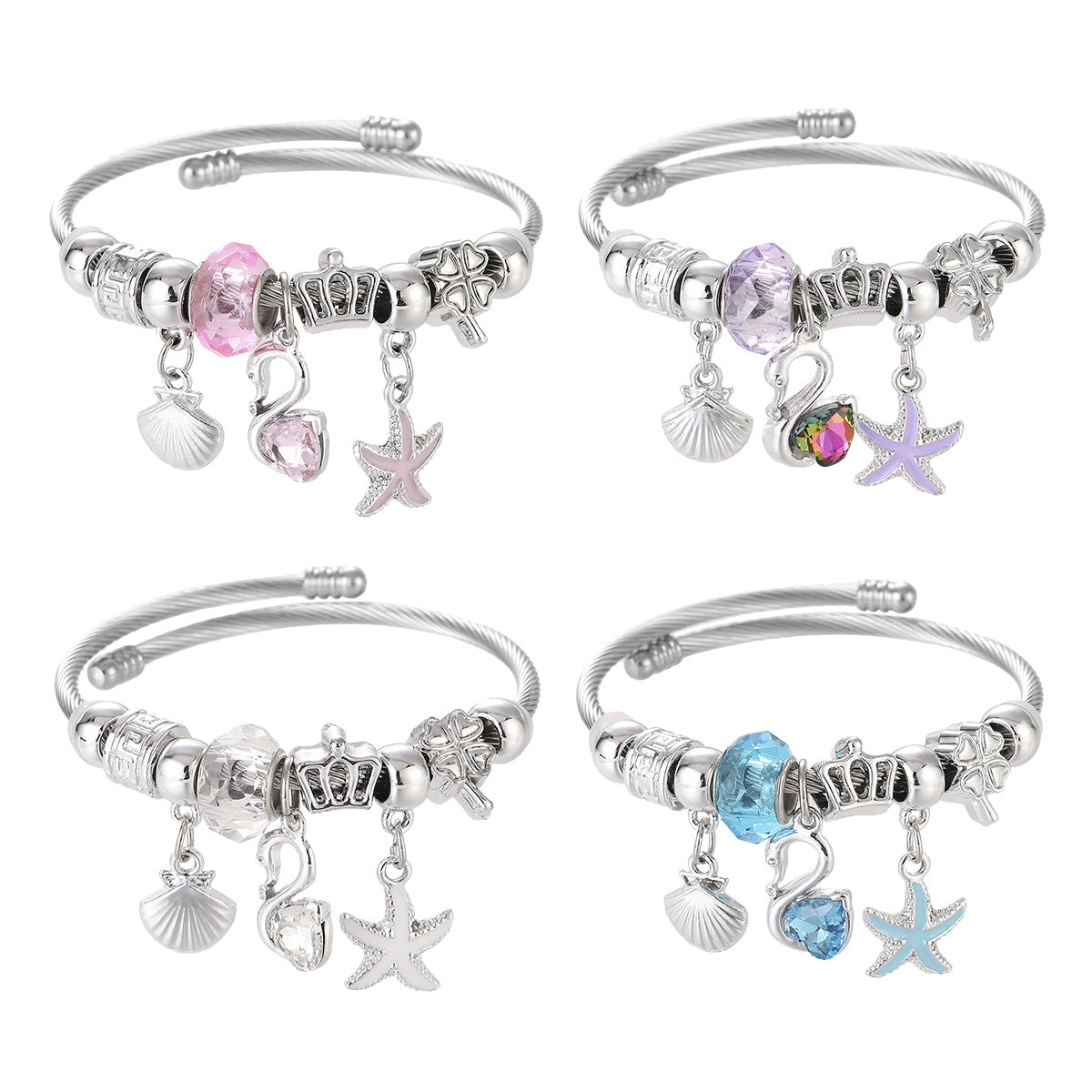 Wholesale Starfish Swan Beads Pendant Animal Stainless Steel Bracelet ACC-BT-jiax009