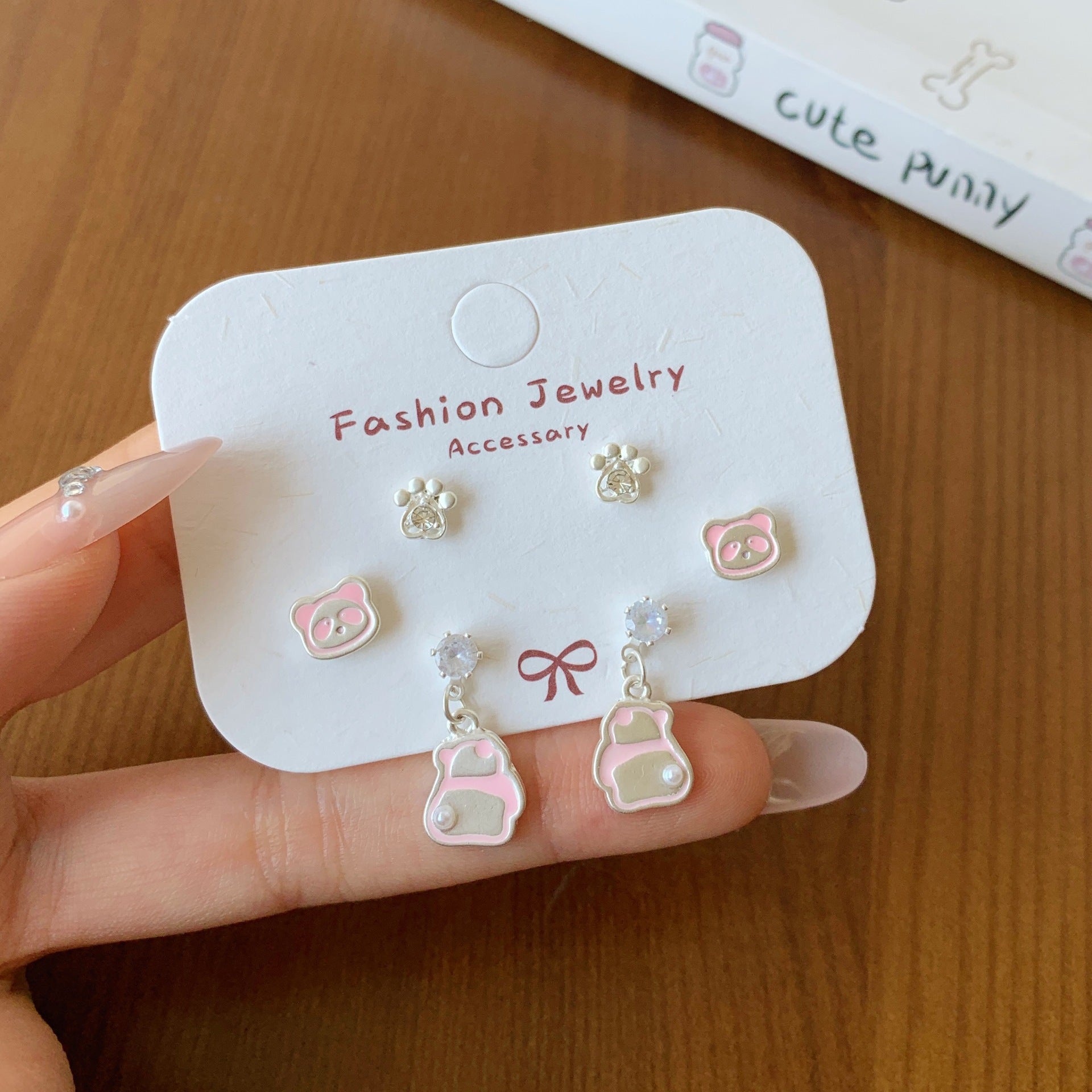 Wholesale Silver Cat Fishing Earrings Silver Needle,   Cartoon Oil Drop Puppy Design Stud Earrings