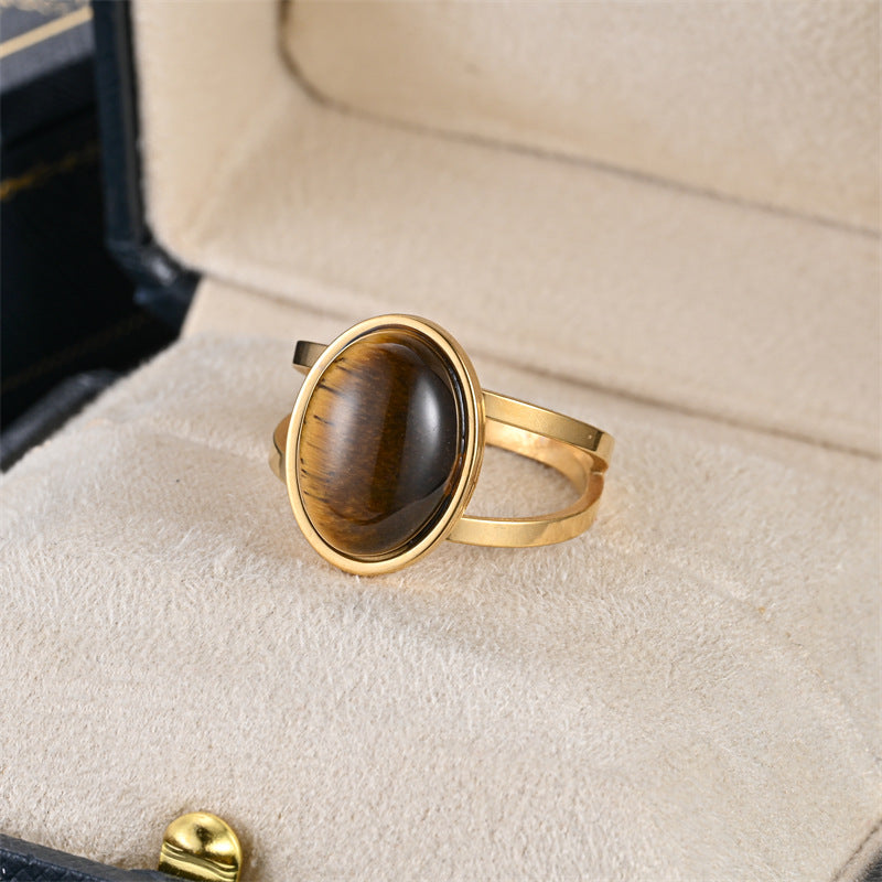 Wholesale Stainless steel natural cut stone ring