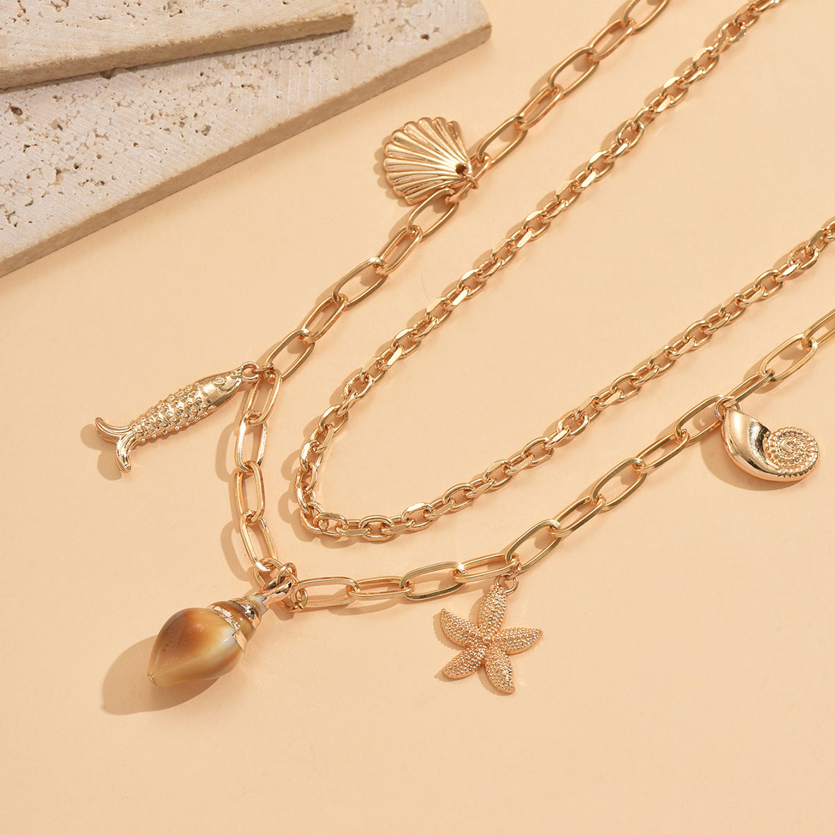 Wholesale Beach Shell Ocean Shell Double-Layer Necklace