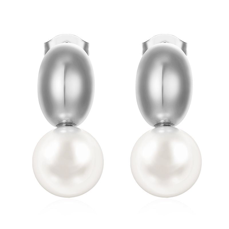 Wholesale Stainless steel earrings with oval pearls