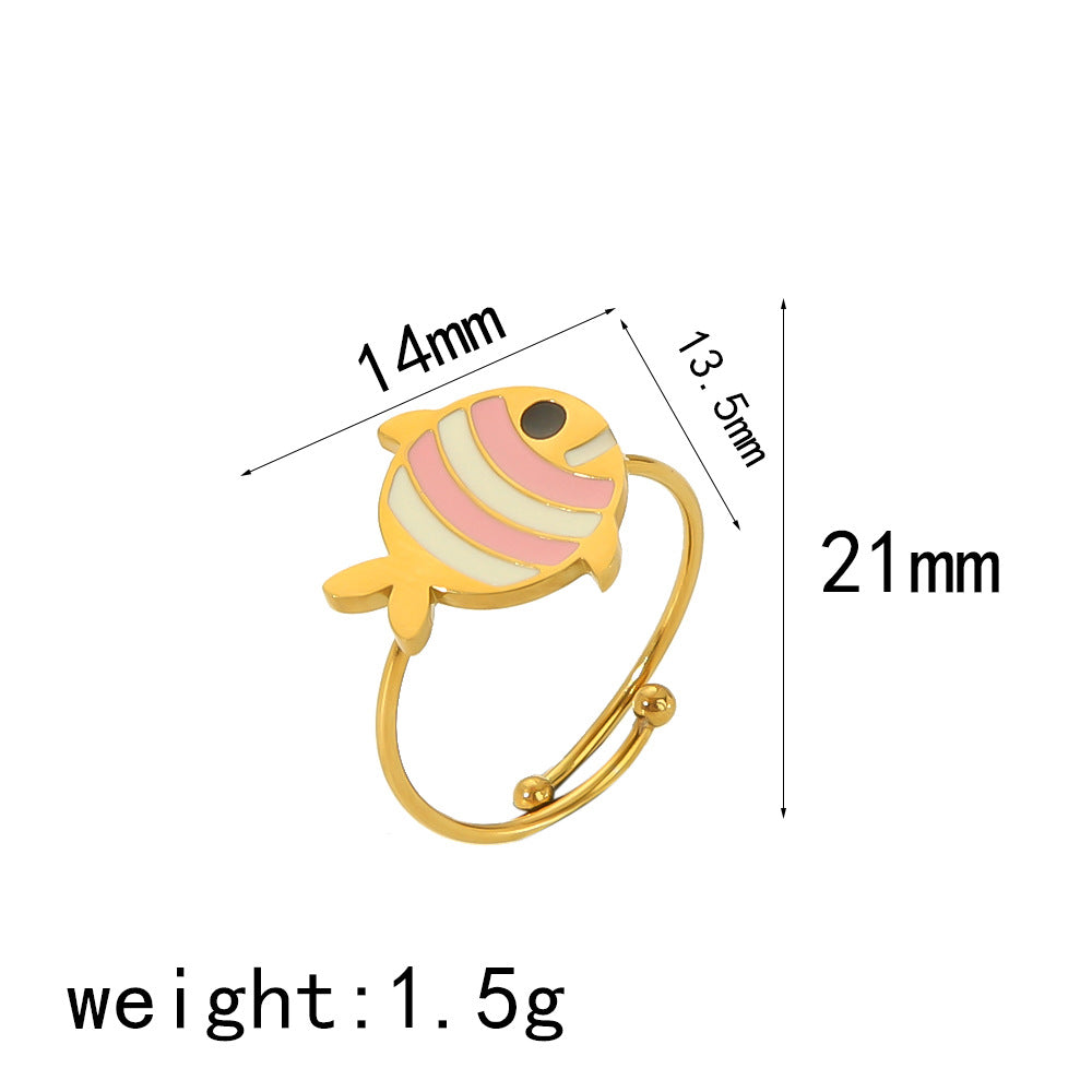 Wholesale Peach Pink Oil Drop 18K Gold Stainless Steel Rings ACC-RS-LiQuan006