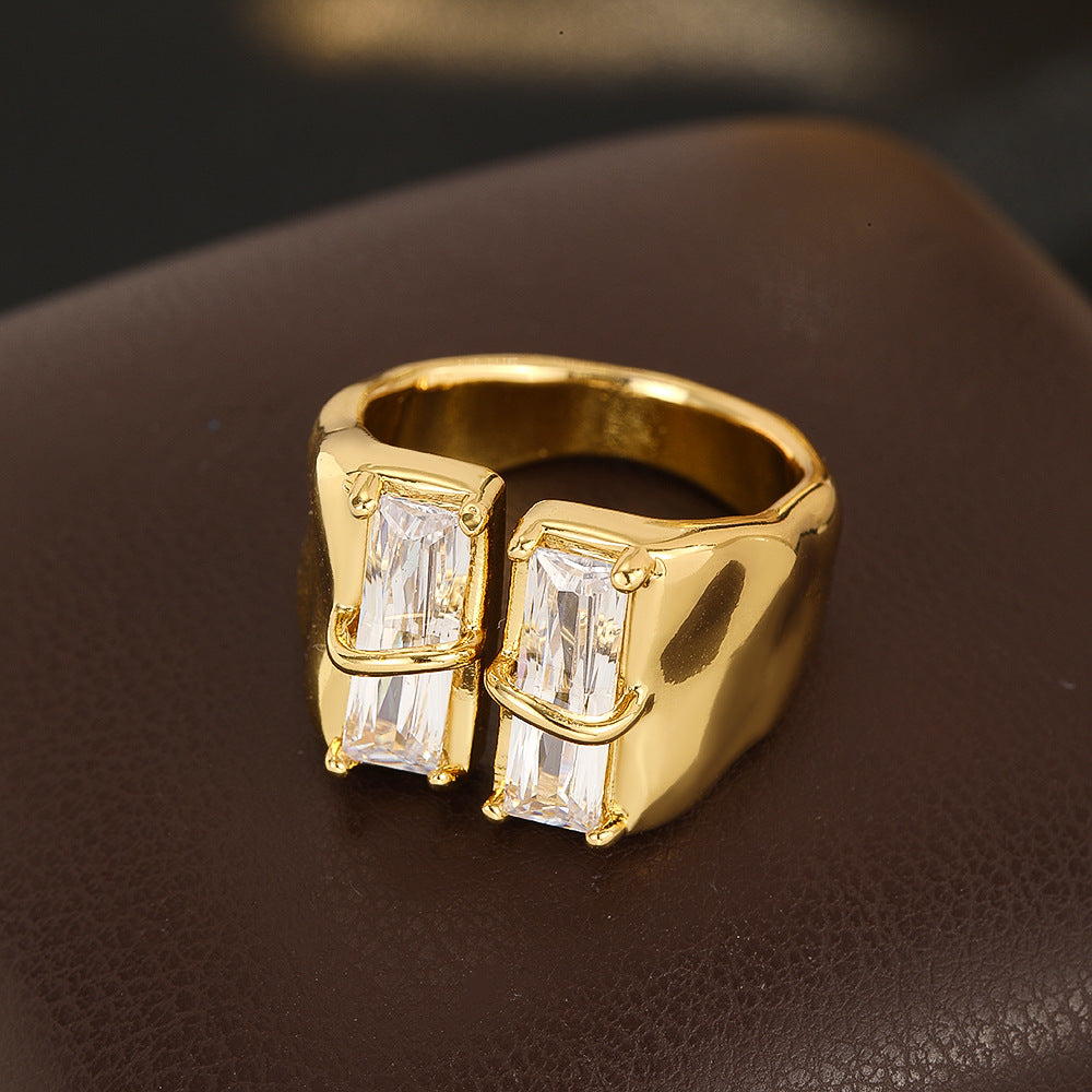Wholesale Gold Tone Copper Zircon Open Ring Geometric Design Everyday Wear Women Fashion Accessory