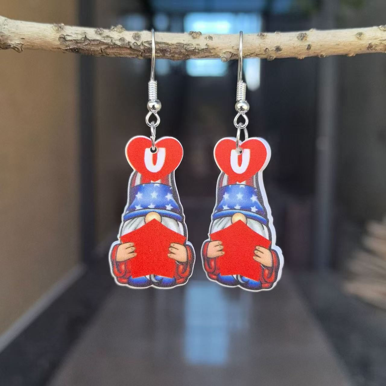 Wholesale American Independence Day flag USA five-pointed star hat acrylic earrings