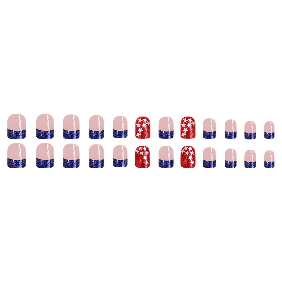 Wholesale 24 Pieces/box American Independence Day Short Glossy Five-pointed Star Manicure Press-on Nails Kits Nail Stickers ACC-NS-GuaiXL042