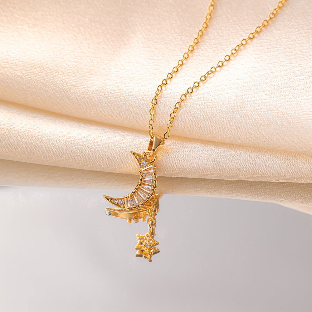 Wholesale  Titanium Steel Necklace  Micro-inlaid Zircon Copper Gold Plated Pendant  Clavicle Chain