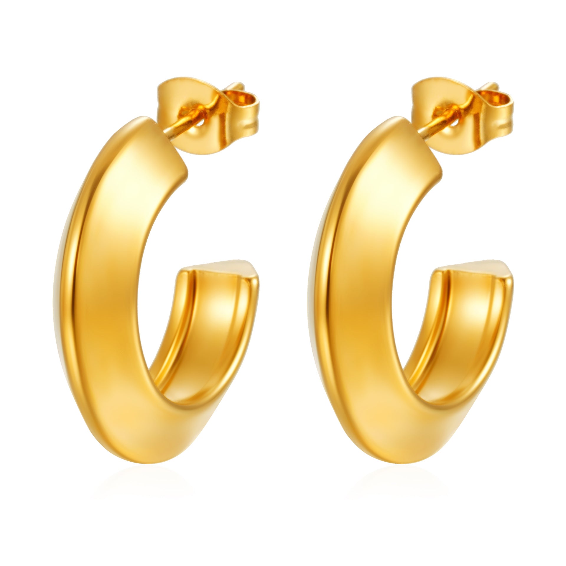 Wholesale Stainless Steel French Retro Glazed C-Shaped Earrings 18K Gold Plated Fashion Accessory