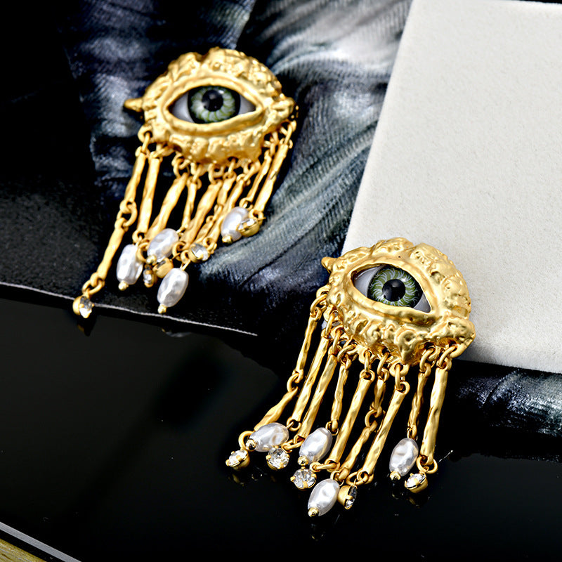 Wholesale vintage devil eye tassel alloy earrings ACC-ES-Jiuj006