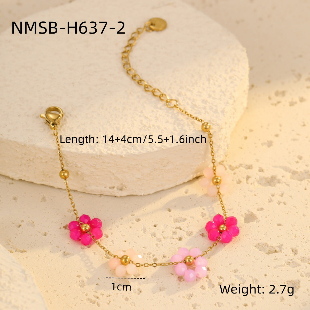 Wholesale Stainless steel Colorful Flower Beaded Bracelet