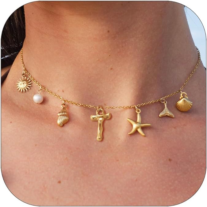 Wholesale Gold Letter Necklace Summer Bohemian Beach Shell 14k Clavicle Chain ACC-NE-ChunYang001