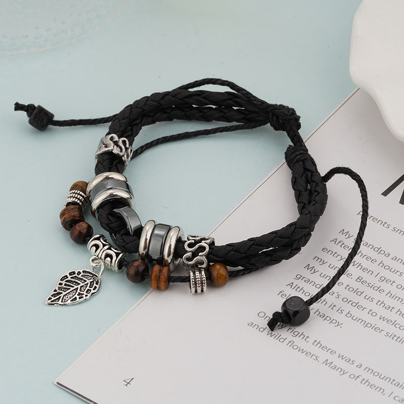 Wholesale Hand-woven multi-layered leaf bracelet