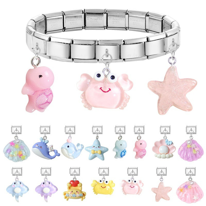 Wholesale 9mm Italian Charm Starter Bracelets DIY Ocean Series Pendant Style Stainless Steel Composable Bracelet