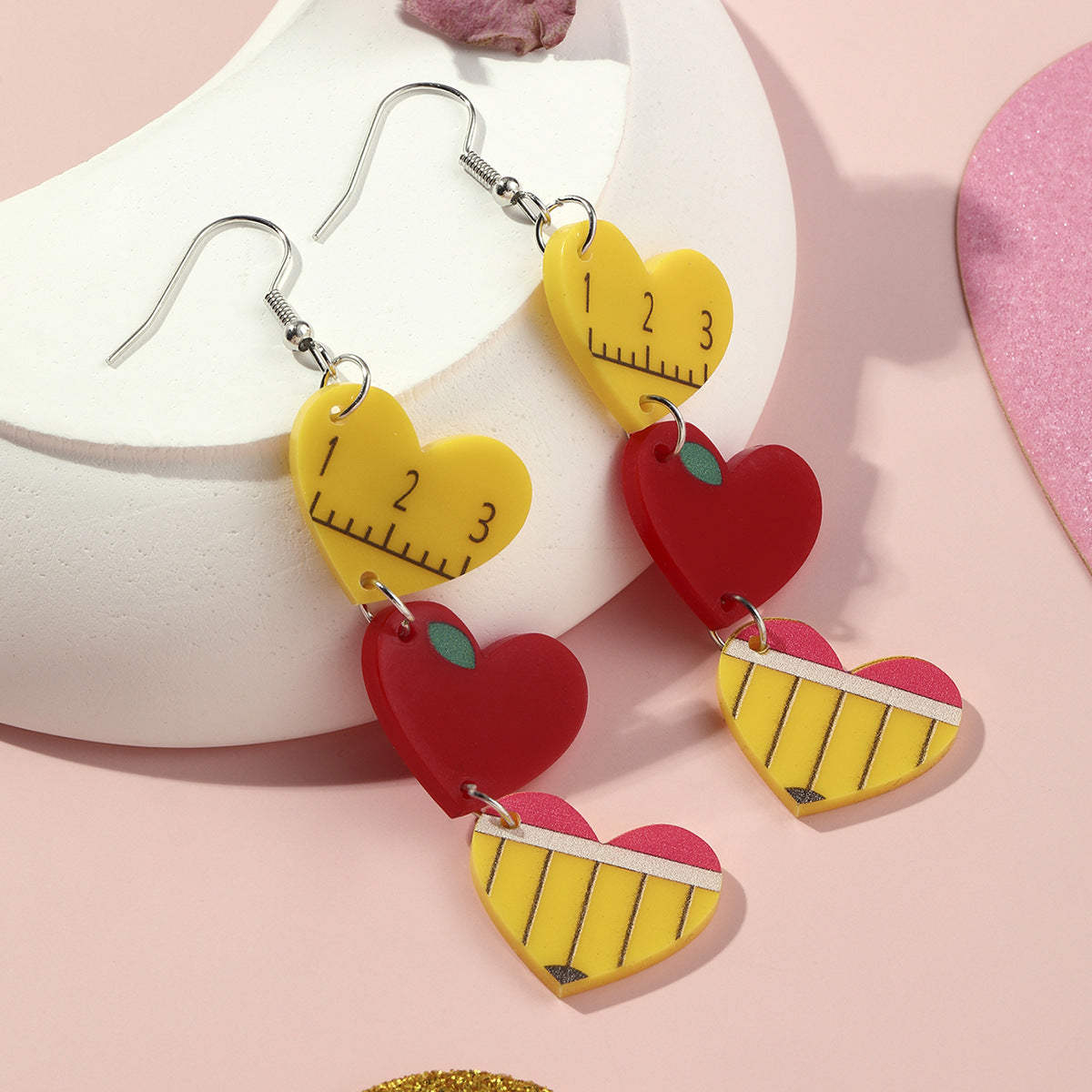 Wholesale  apple love pencil ruler ABC notebook school back to school season earrings