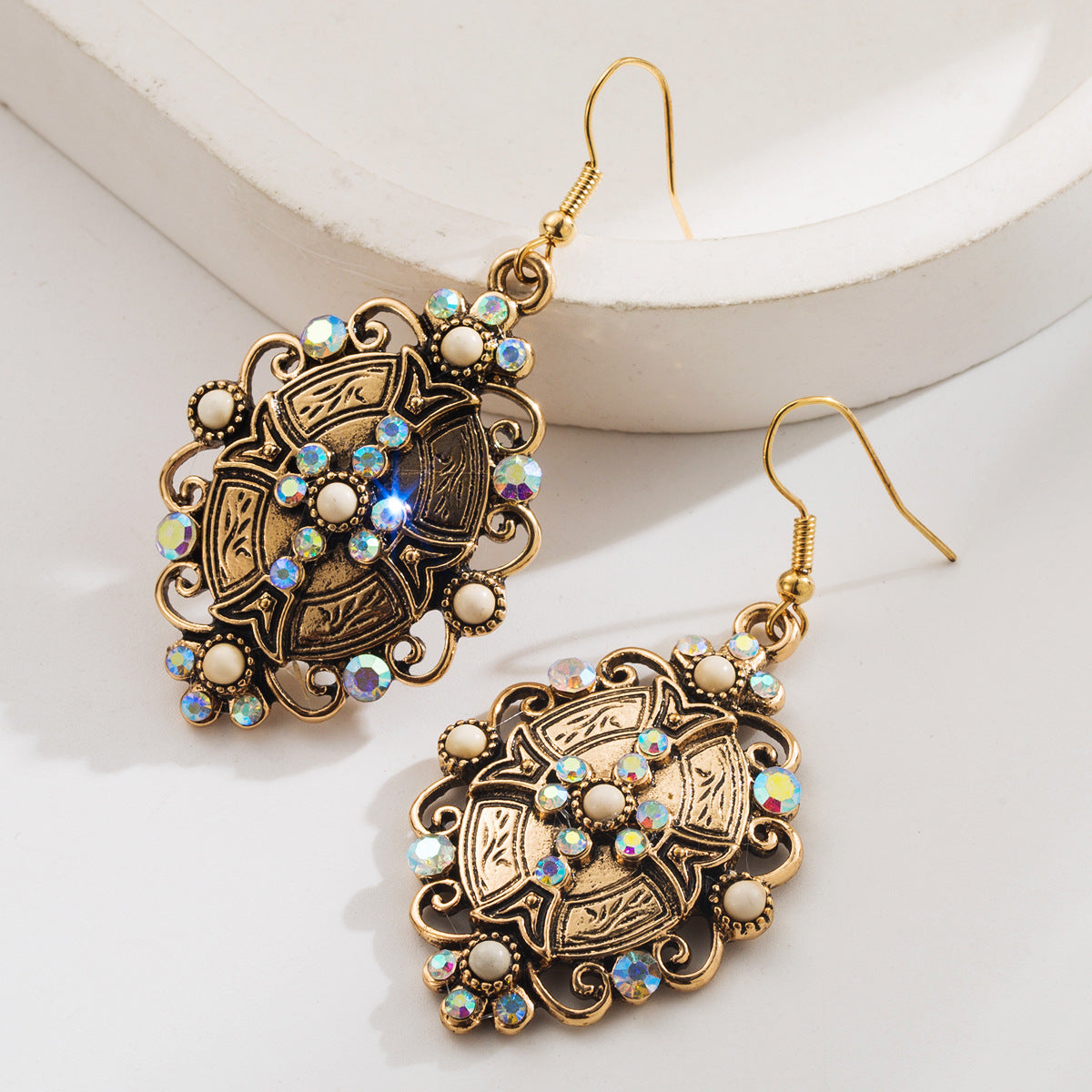 Wholesale retro-style turquoise inlaid earrings