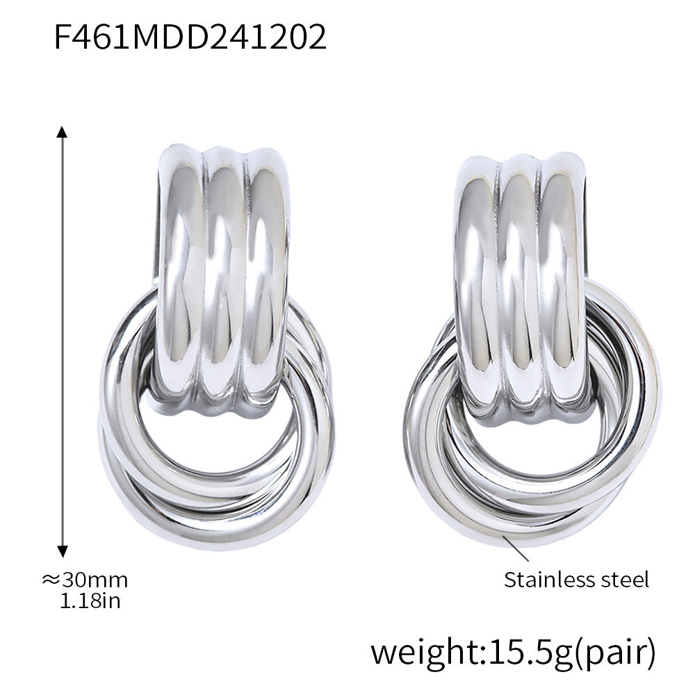 Wholesale Stainless Steel Double Ring C- Shaped Pattern High Glow Earrings