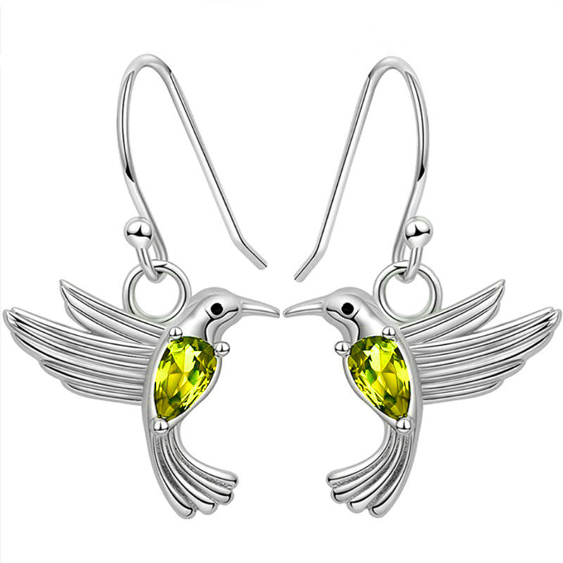 Wholesale  Flying Hummingbird Pendant Earrings Women's Micro-inlaid Green Zircon Mother's Day