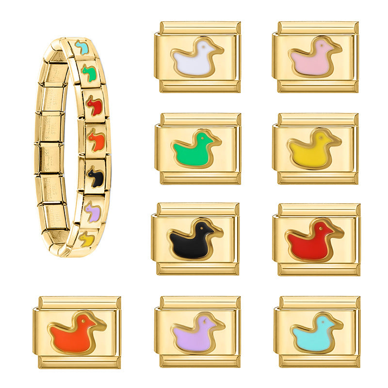 Wholesale Land Animal Italian Charms
 DIY square duck Section Creative Stainless Steel Composable Bracelet