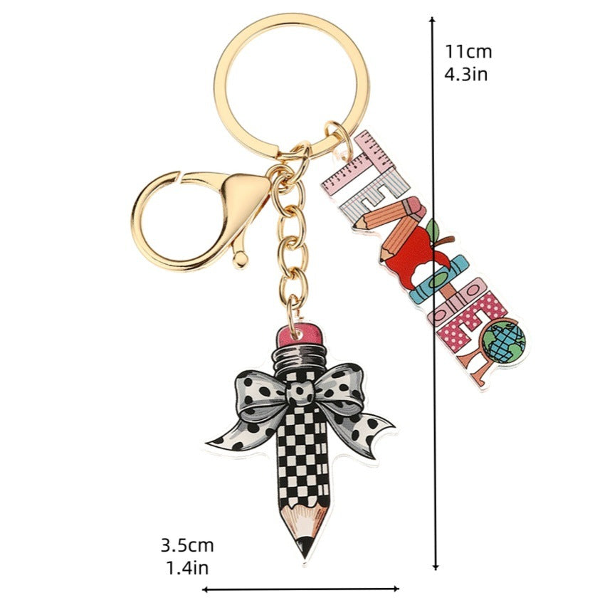 Wholesale acrylic bow pencil letter strip keychain pendant