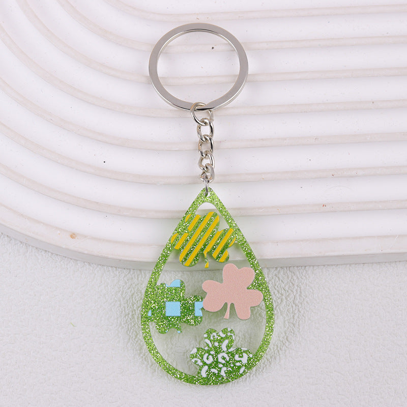Wholesale St.Patrick Fine Flash Clover Acrylic Creative Hollow Water Drop Hanging Jewelry Keychain