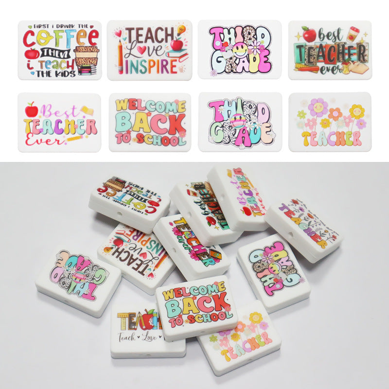 Wholesale Random 10pcs Cartoon Rectangular PVC Soft Glue Focal Beads DIY Beaded Pen Accessories