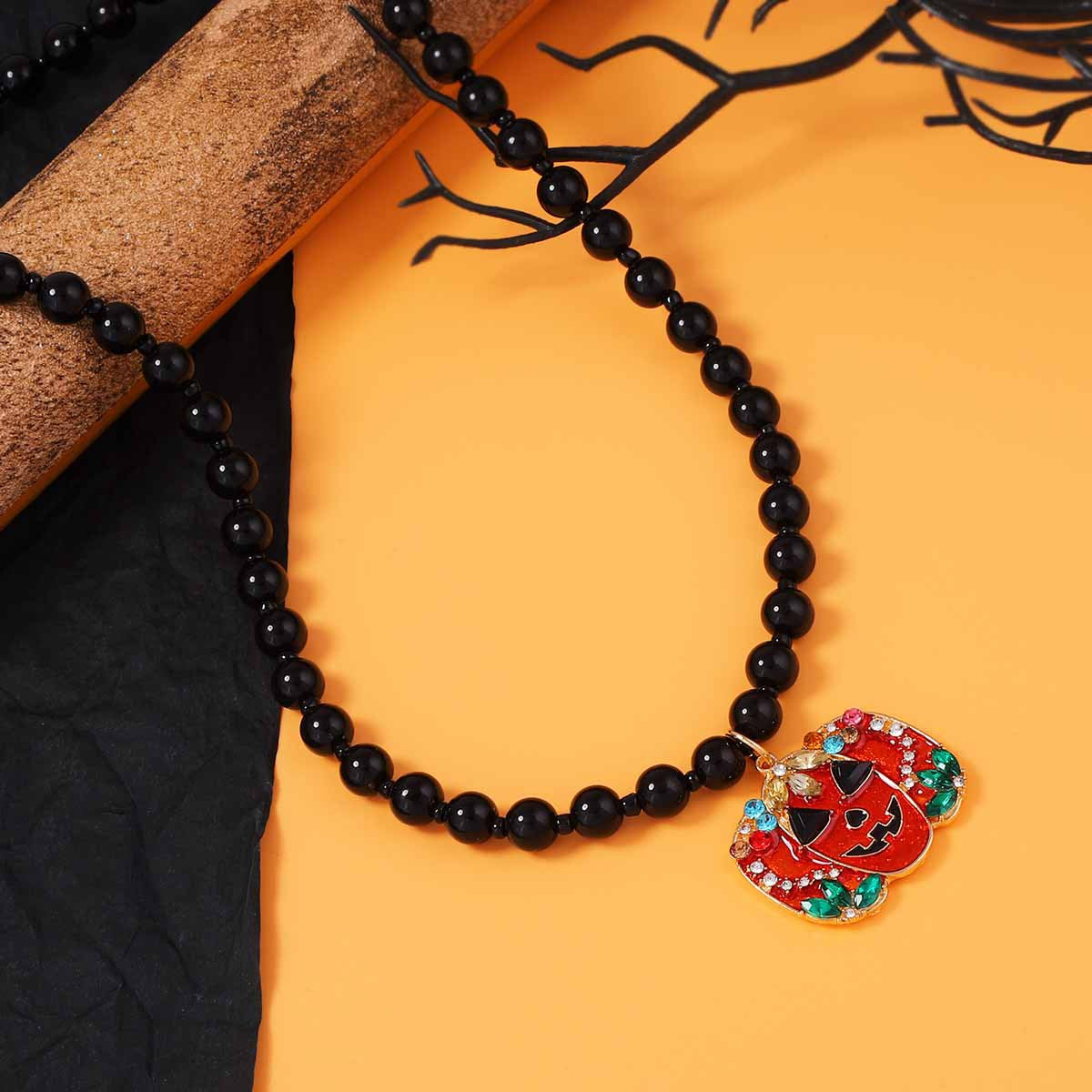 Wholesale Gothic  Beaded Alloy Micro-Inlaid Zircon Pumpkin Necklace