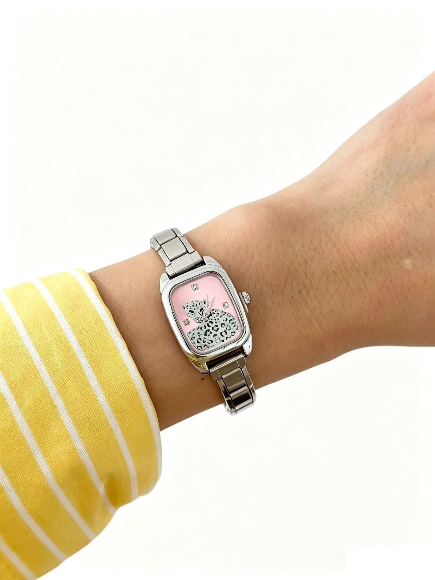 Wholesale Trendy Square Women S Leopard Print Rhinestone Quartz Bracelet Watch Gold Silver Options Everyday Wear