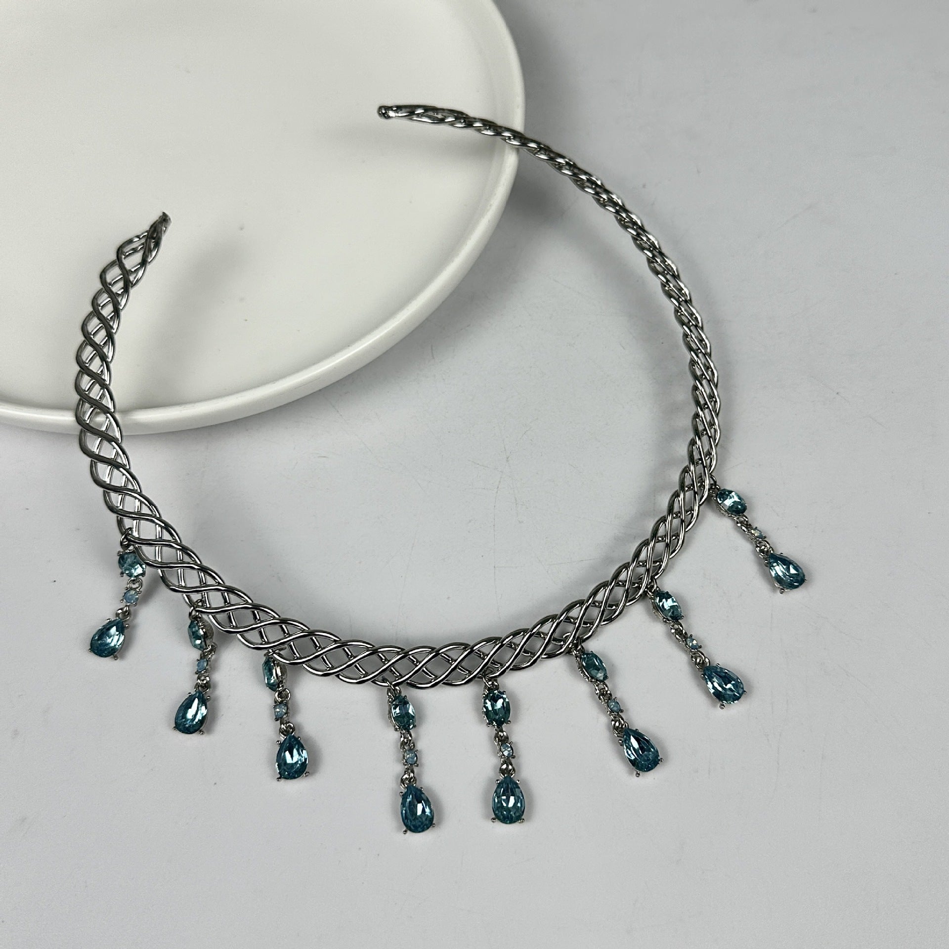 Wholesale Blue Water Drop Zircon Collar Female Necklaces