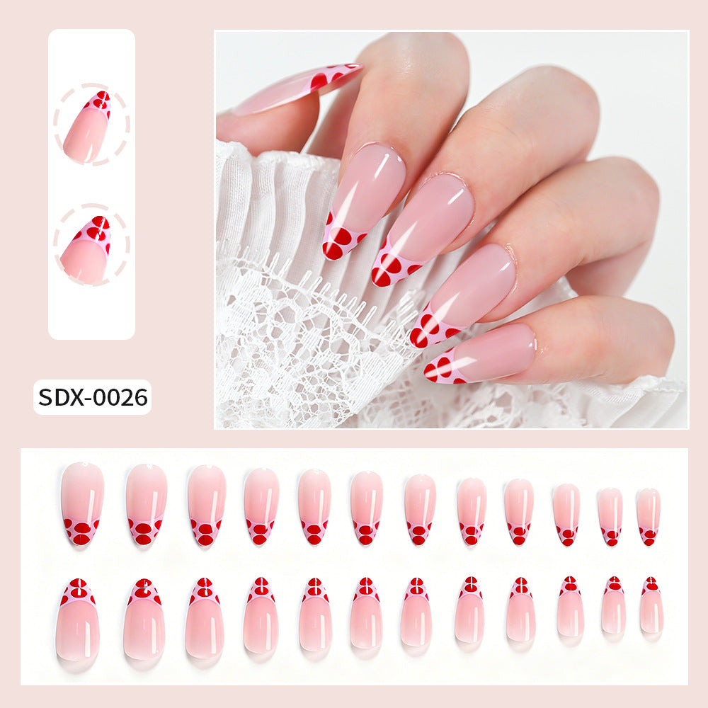 Wholesale Cartoon Bowknot Rhinestone Almond Short Square Press On Nails 24Pcs Trendy Fashion Accessory