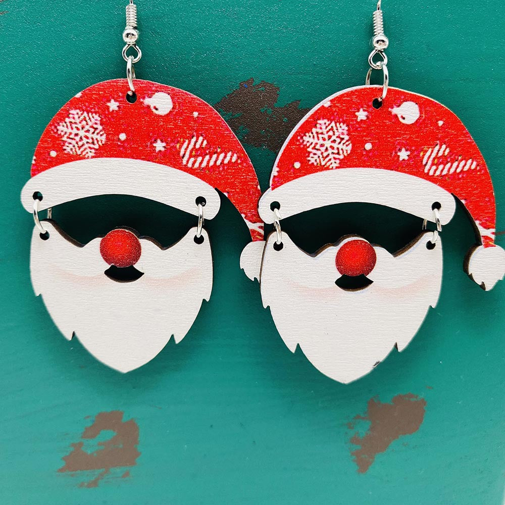 Wholesale Christmas Elk Santa Claus Stitching Wood Earrings ACC-ES-ChenY078