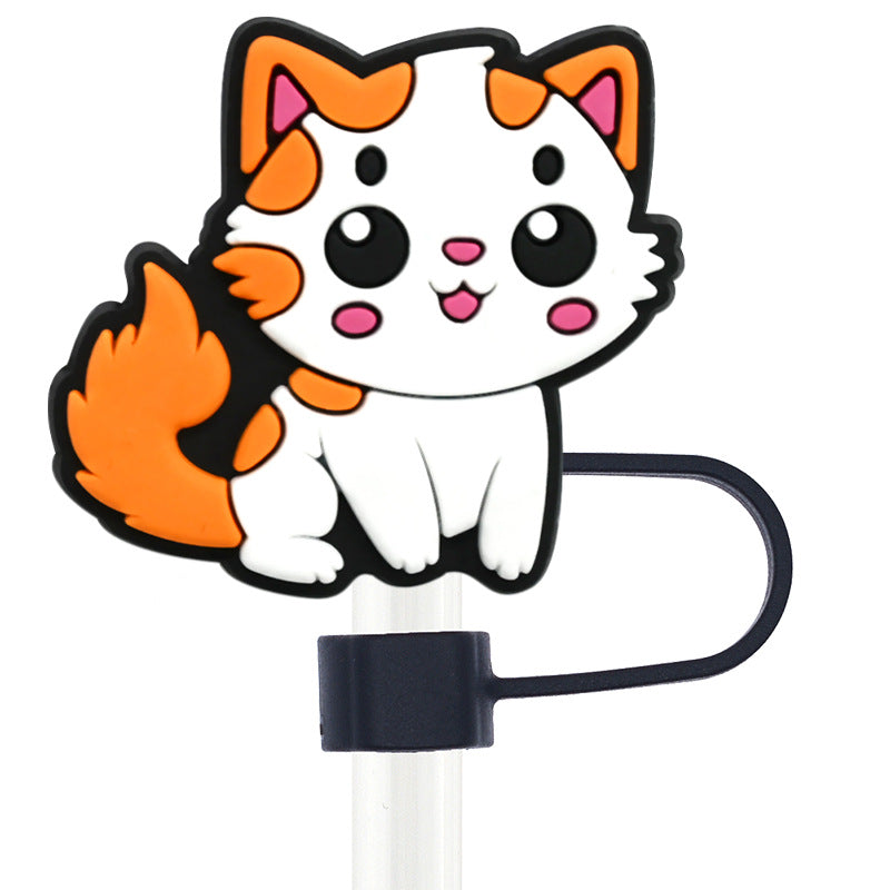 Wholesale Random 100pcs Cute Cat Series 10mm PVC Soft Straw Tube Cap  ACC-SCR-RYY110