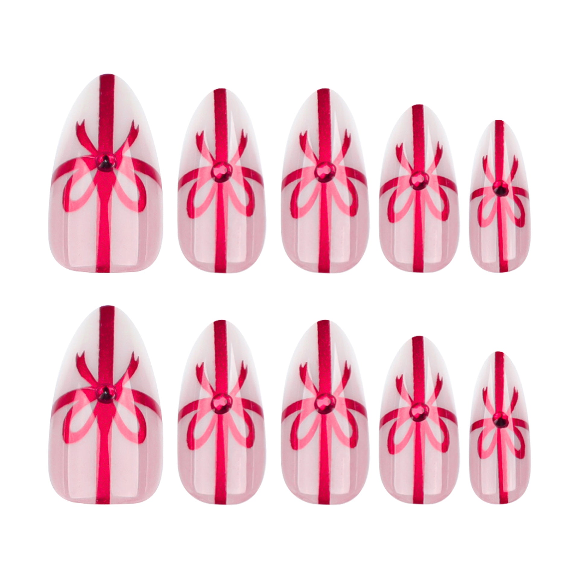 Wholesale 24 Pieces/box Christmas Bowknot Diamond Press-on Nails Kits Nail Stickers ACC-NS-LeFan065