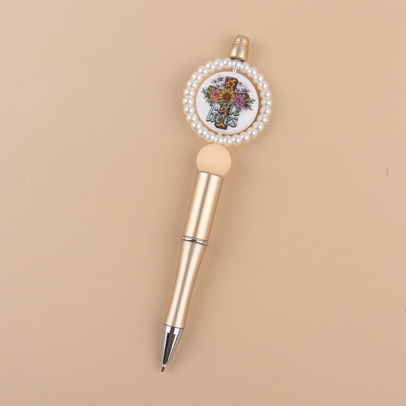 Wholesale Creative pearl ring cartoon round printing beaded pen