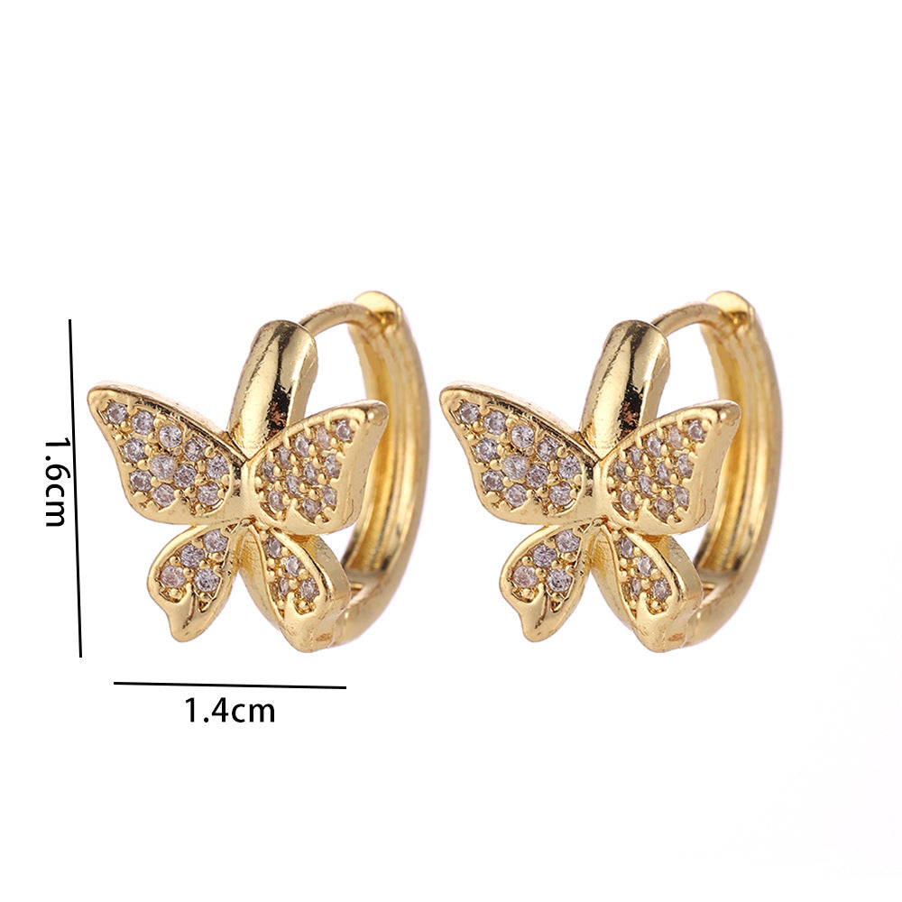 Wholesale Modern Butterfly Flower Earrings With Micro Set Zircon 18K Gold Plated Copper Fashion Party Gift Jewelry Accessory