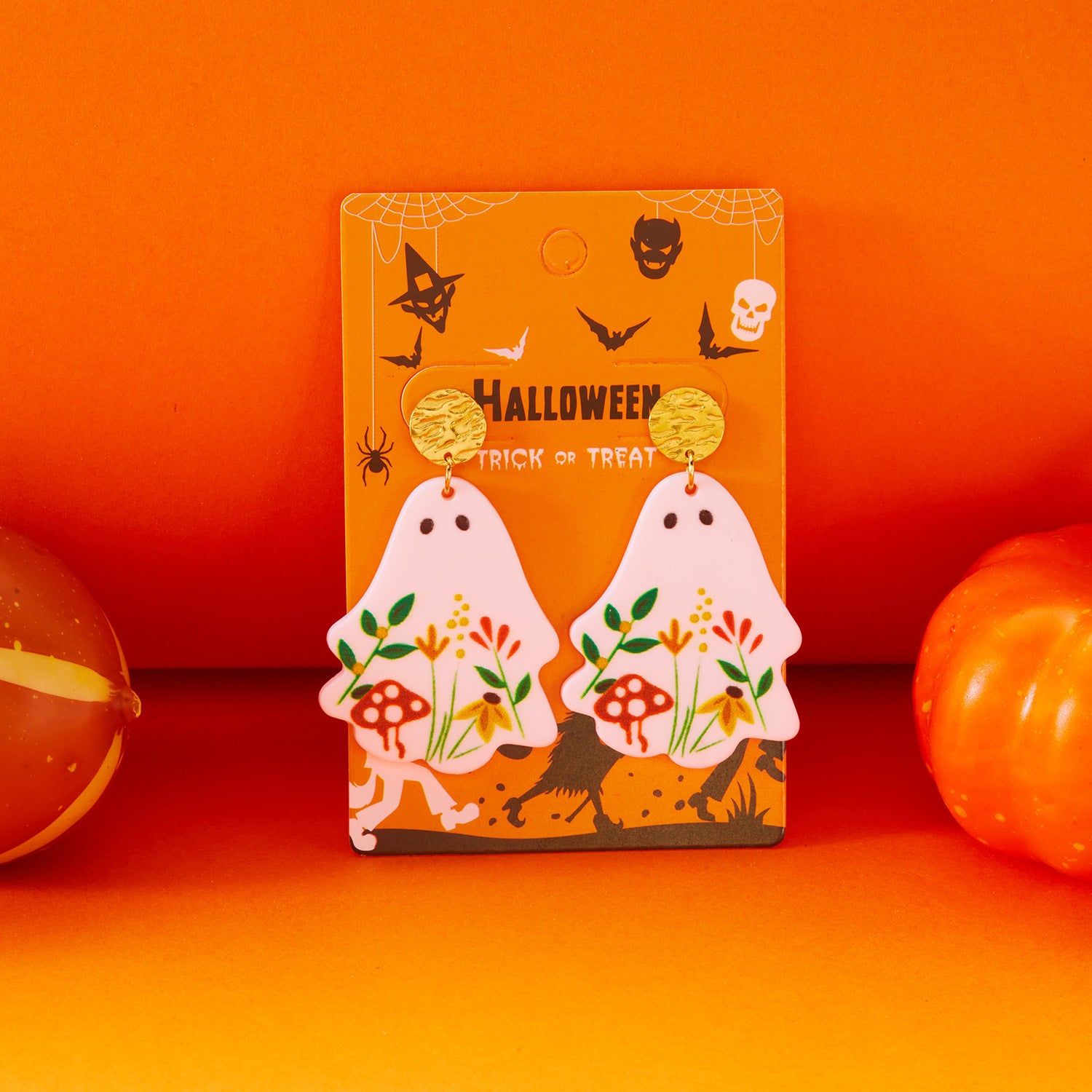 Boucles d'oreilles à fleurs fantômes imprimées en acier inoxydable en gros de l'Halloween