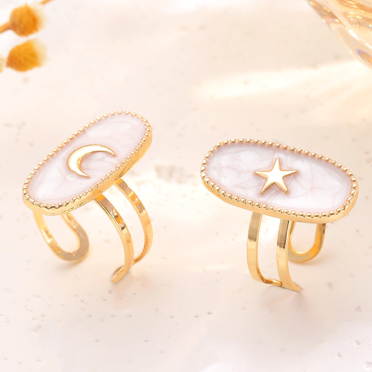 Wholesale Drip Oil Geometric Star Cross Moon Heart Open Ring Fashion Jewelry Accessory
