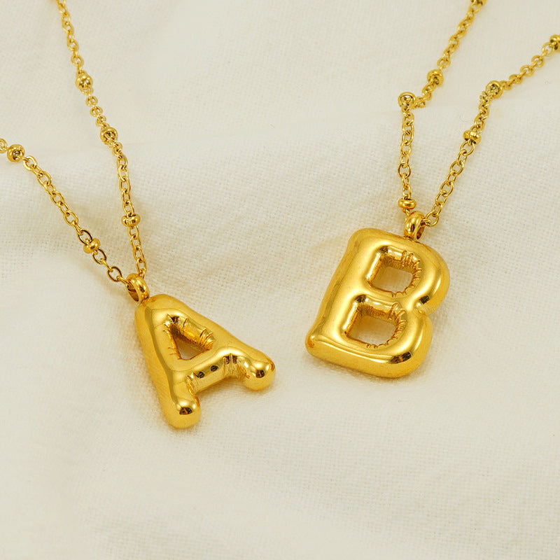 Wholesale  bubble letter necklace 18K stainless steel English letter pendant jewelry