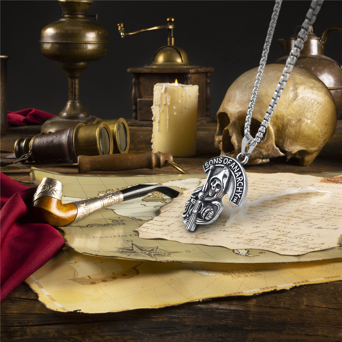 Wholesale Titanium Steel Men's Necklace Vintage Sons of Anarchy Pendant ACC-NE-Ruig007