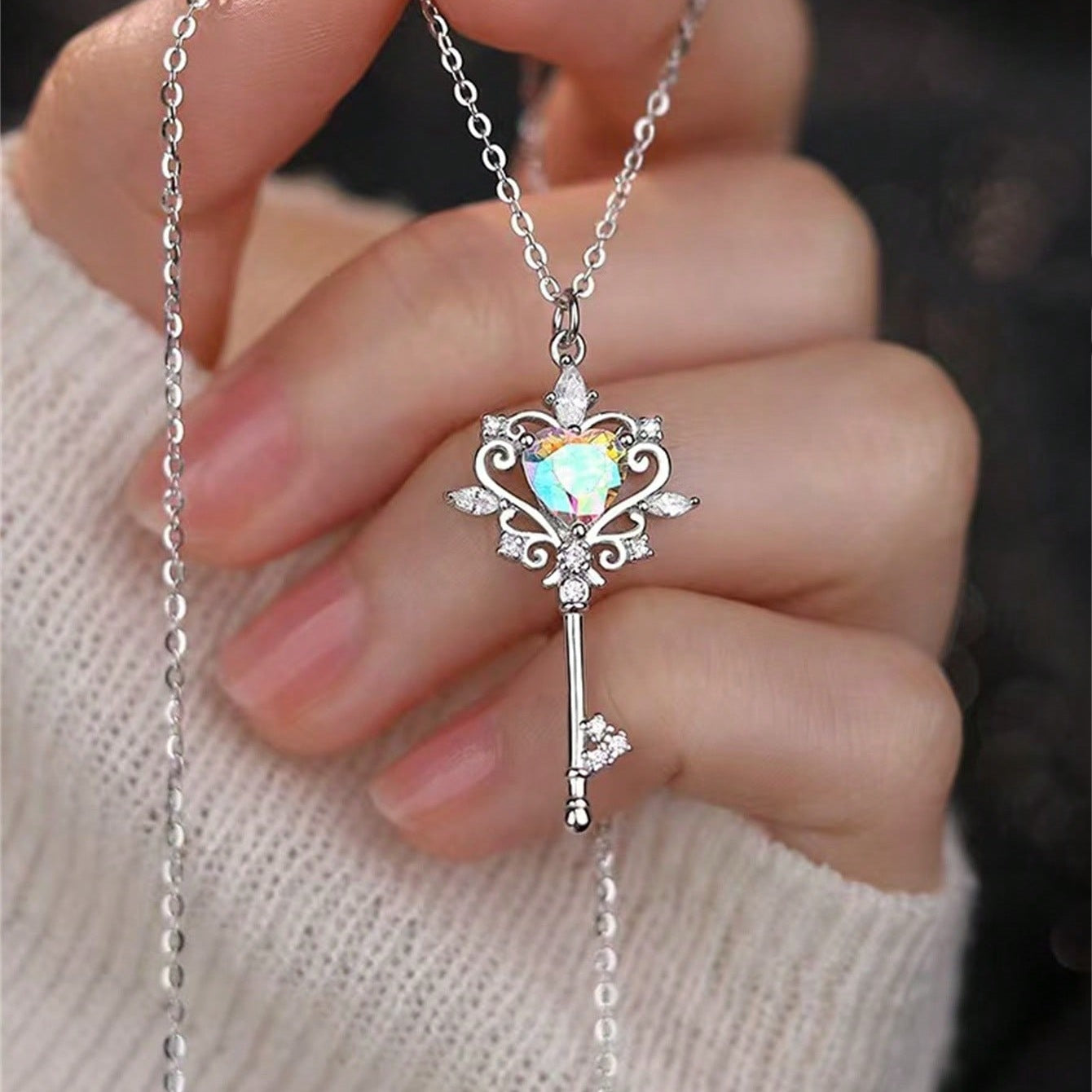 Wholesale Love Zircon Key Necklace