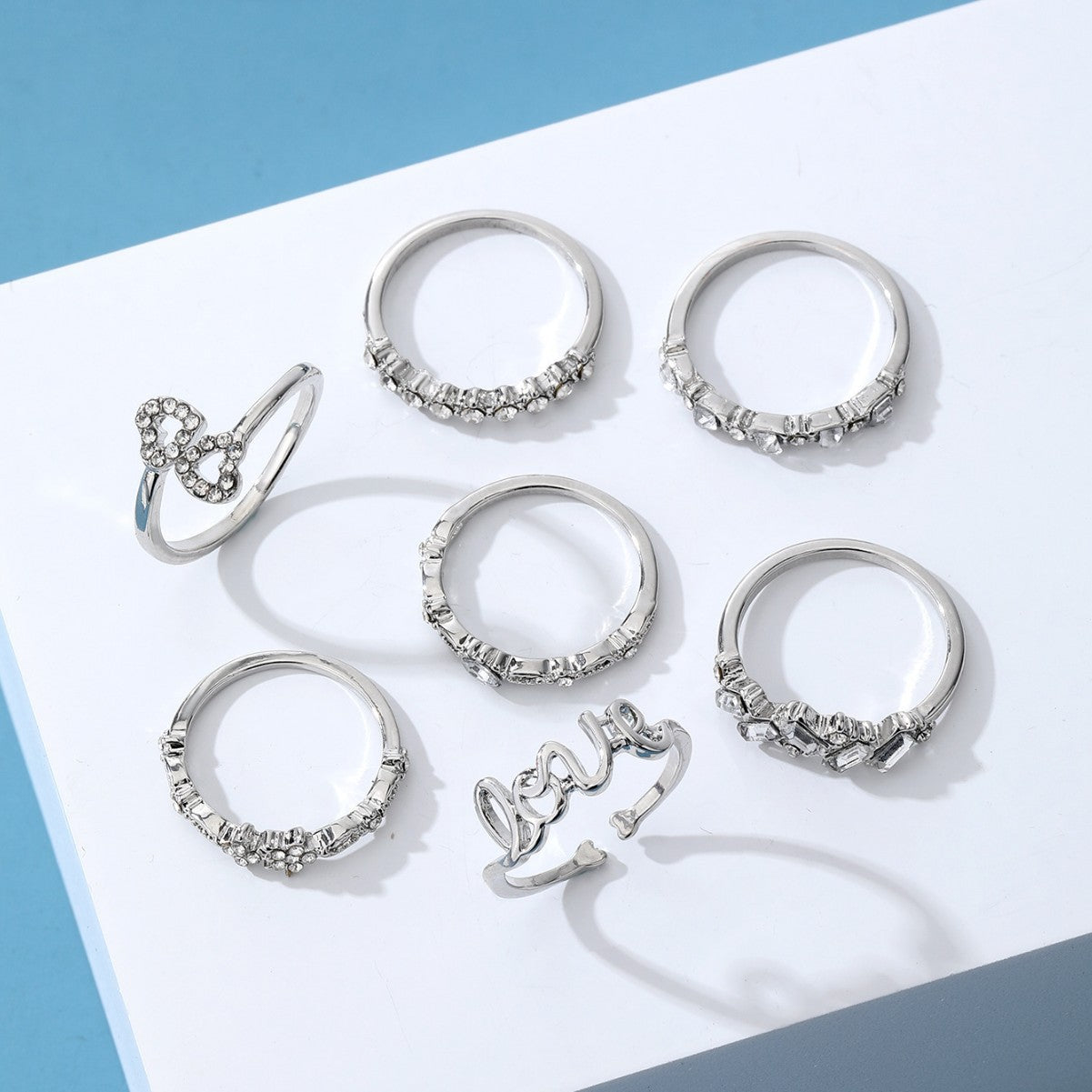 Wholesale Star and Moon Ring Love Letter LOVE Geometry 7 Piece Set