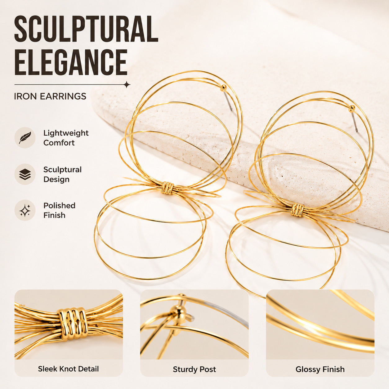 Wholesale Electroplated Geometric Layered Wire Circle Earrings Party Jewelry Accessory