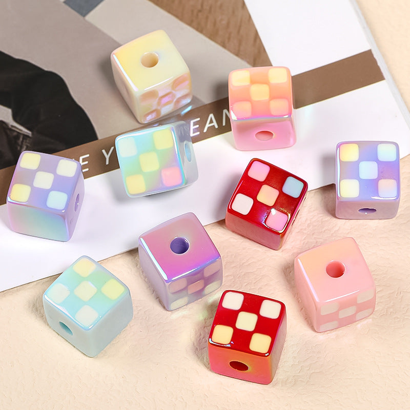 Wholesale 30pcs/pack 14mm Checkerboard Square Beads with Through-hole Acrylic Beads ACC-BDS-BLG024