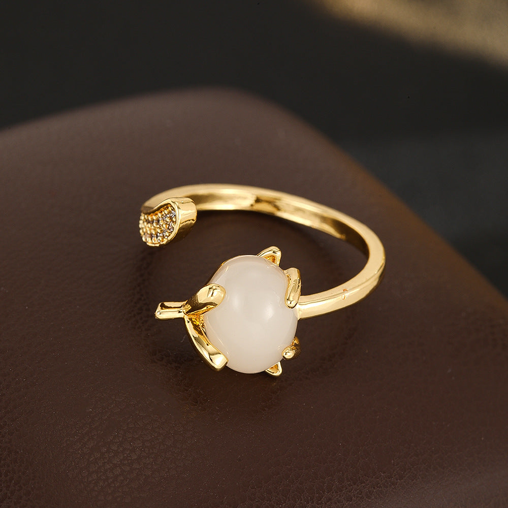 Wholesale Gold Plated Geometric Leaf Cat Eye Zircon Ring Women S Open Adjustable Chic Fashion Jewelry Accessory