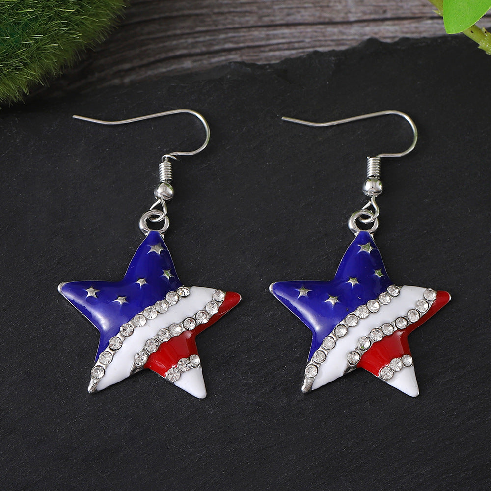 Wholesale  Geometric Five-pointed Star Earrings Independence Day Flag Pendant Earrings