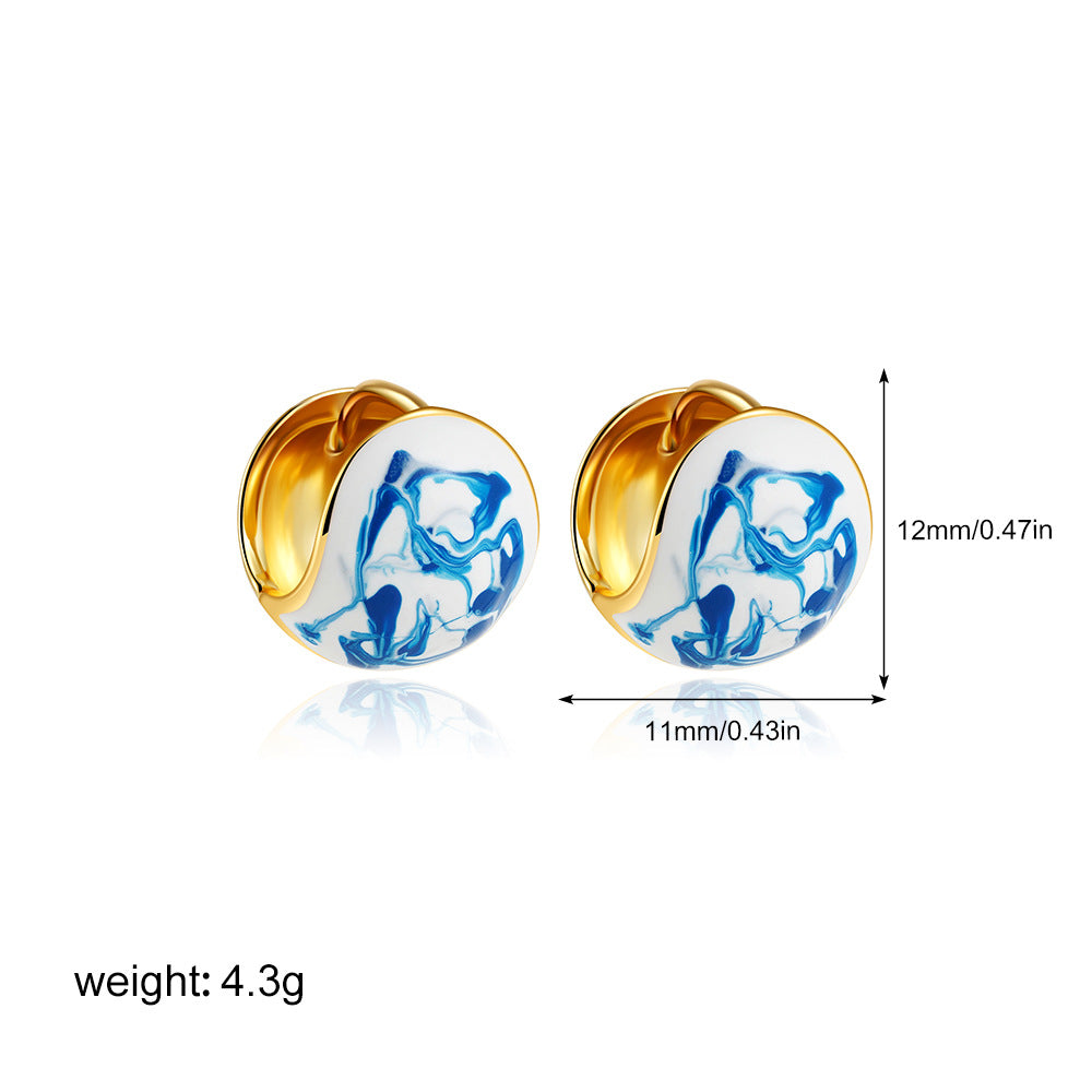Wholesale Blue and White Porcelain Stainless Steel Colored Enamel Oil Earrings