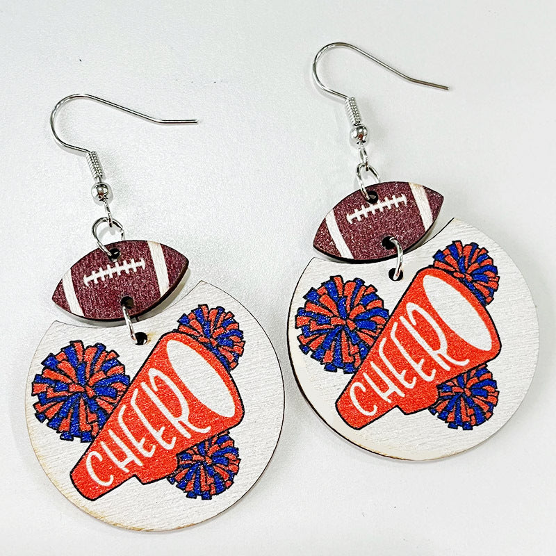 Wholesale Wooden Geometric Soccer Rugby Earrings Red Black Cheerleading Jewelry Accessory Boutique Resale Gift