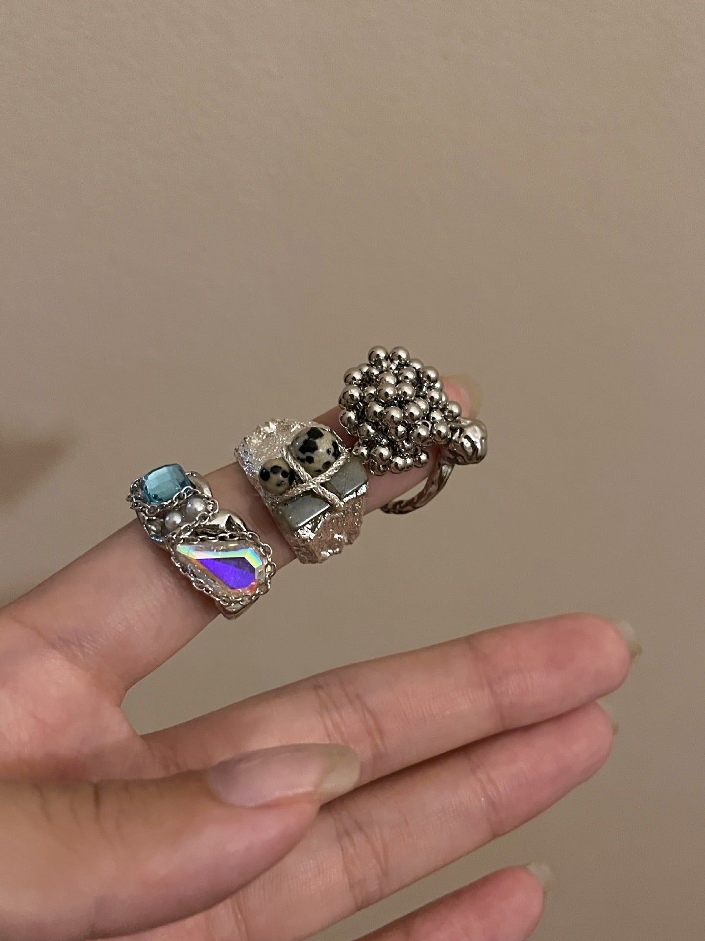 Wholesale punk style metallic beaded rings