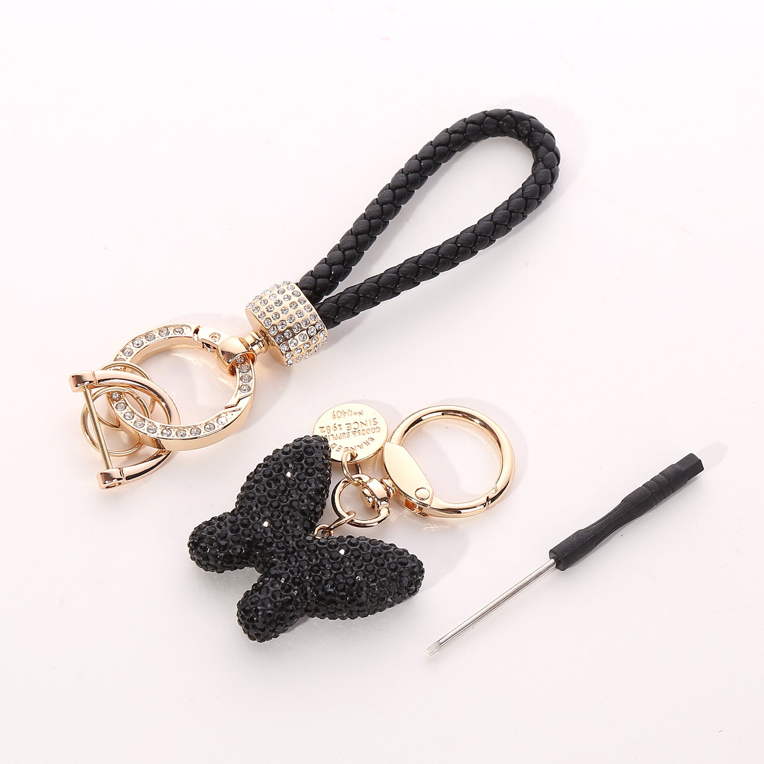 Wholesale Champagne Rhinestone Butterfly Keychain Fashion Car Key Ring And Bag Charm For Women Boutique Resale Gift
